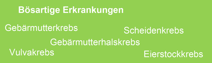 Bösartigen gynäkologische Erkrankungen: Gebärmutterkrebs, Scheidenkrebs, Vulvakrebs, Eierstockkrebs, Gebärmutterhalskrebs