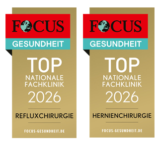 FOCUS-Siegel "Top Nationale Fachklinik 2026 für Refluxchirurgie und Hernienchirurgie""