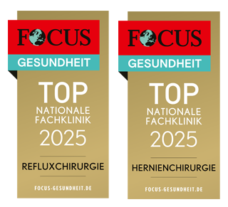 FOCUS-Siegel "Top Nationale Fachklinik 2025 für Refluxchirurgie und Hernienchirurgie""